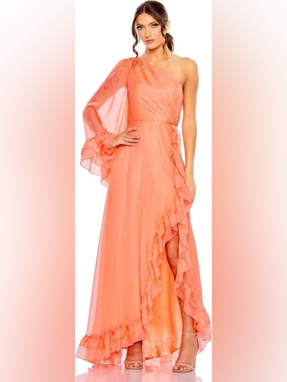 Mac Duggal 55924 Coral One-Shoulder Ruffle Gown NWT SZ 6